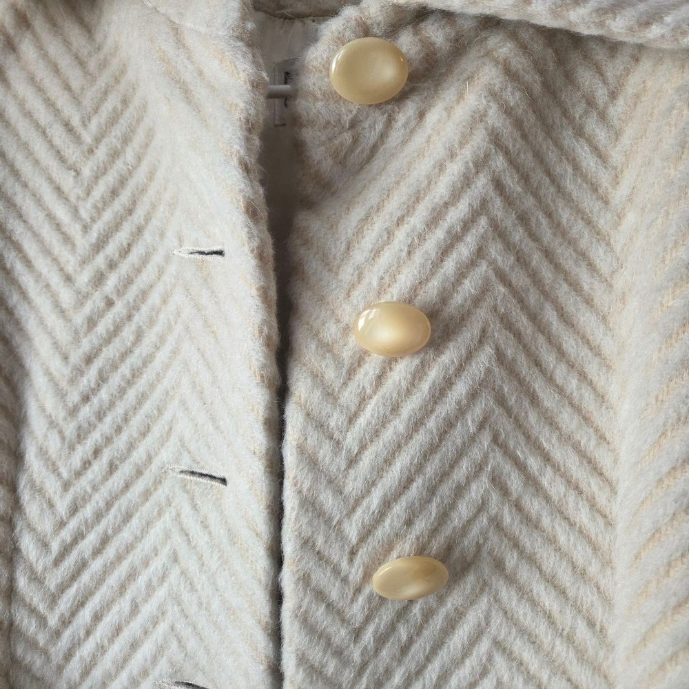 Women's Nipon Couture Cream & Beige Herringbone Llama Wool Coat Size 8 - Picture 8 of 14
